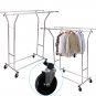 Portable Double-bar Steel Clothes Rack Silver