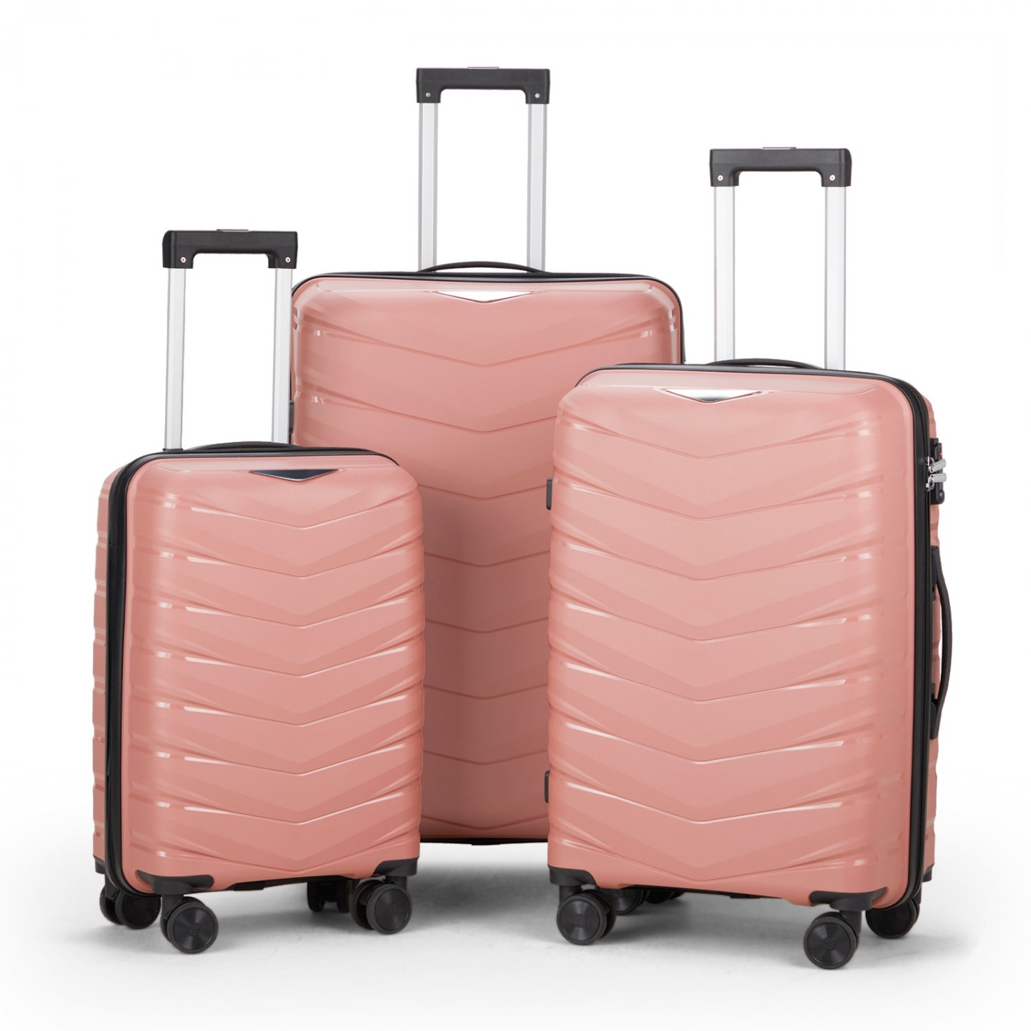 3-Piece Traveling Storage Suitcase Set (20in 24in 28in) with TSA Lock Rose Gold