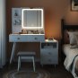 3 Color Lighted Vanity Table Set with LED Nightstand & USB Charging Station