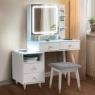 3 Color Lighted Vanity Table Set with LED Nightstand & USB Charging Station