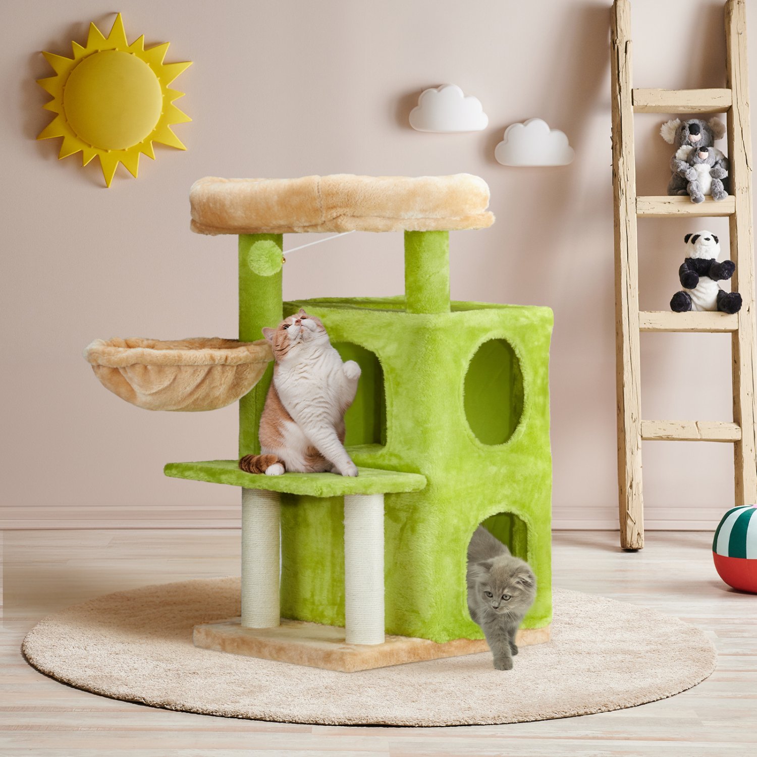 33"Cat Tree Tower with Sisal Scratching Posts Condo