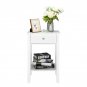 Two-layer Bedside Table Coffee Table with Drawer White Wooden Storage