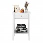 Two-layer Bedside Table Coffee Table with Drawer White Wooden Storage