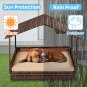 Elevated Rattan Dog Bed Pet Sofa with Canopy and Washable Cushion Cover