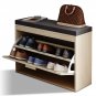 Entryway Shoe Bench with Shoe Cabinet Rattan Flip Drawer & Padded Seat Cushion