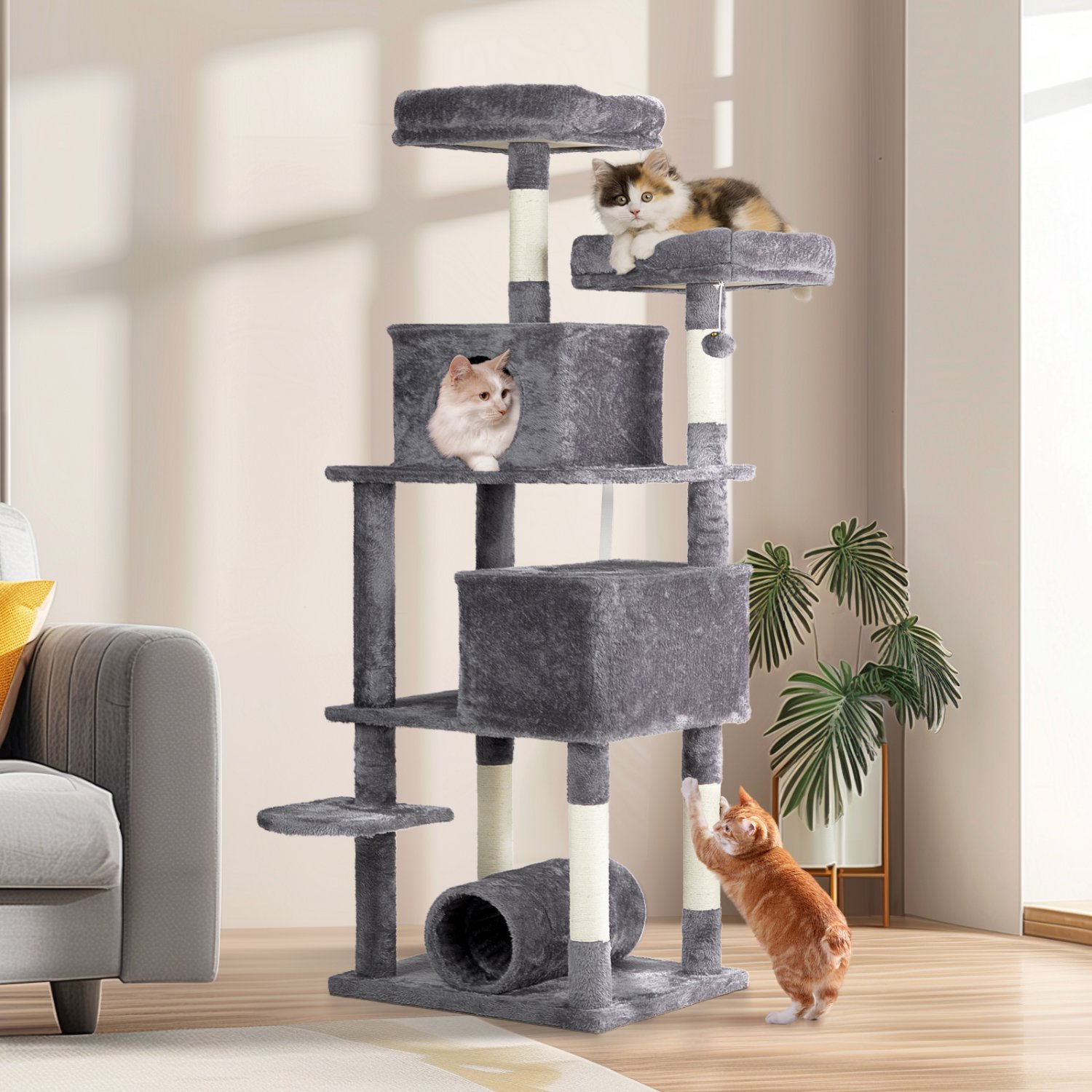 65'' Cat Tree Tower with 3 Sisal Scratching Post