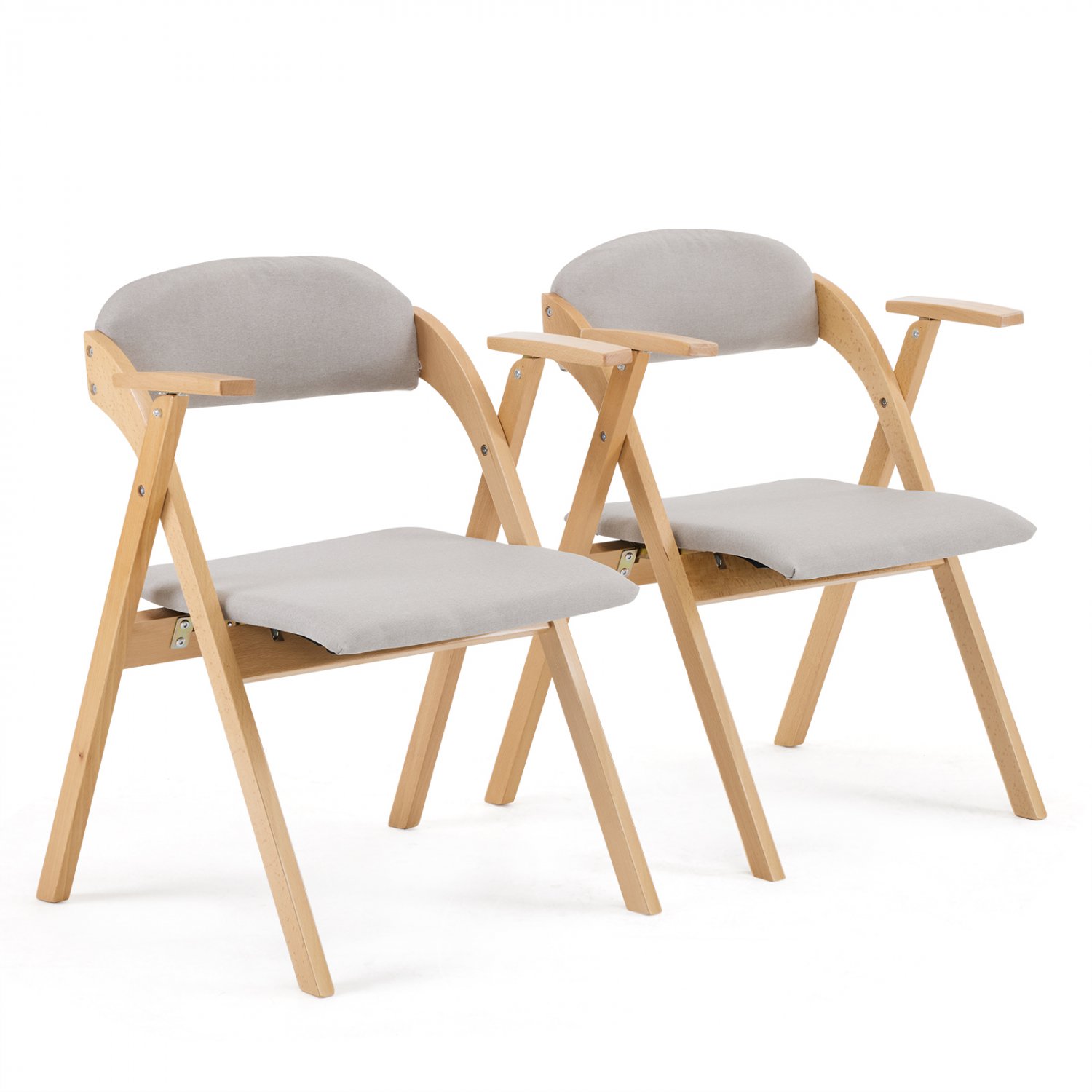 2-Pack Folding Beech Frame Fabric Padded Diner Chairs with Arms