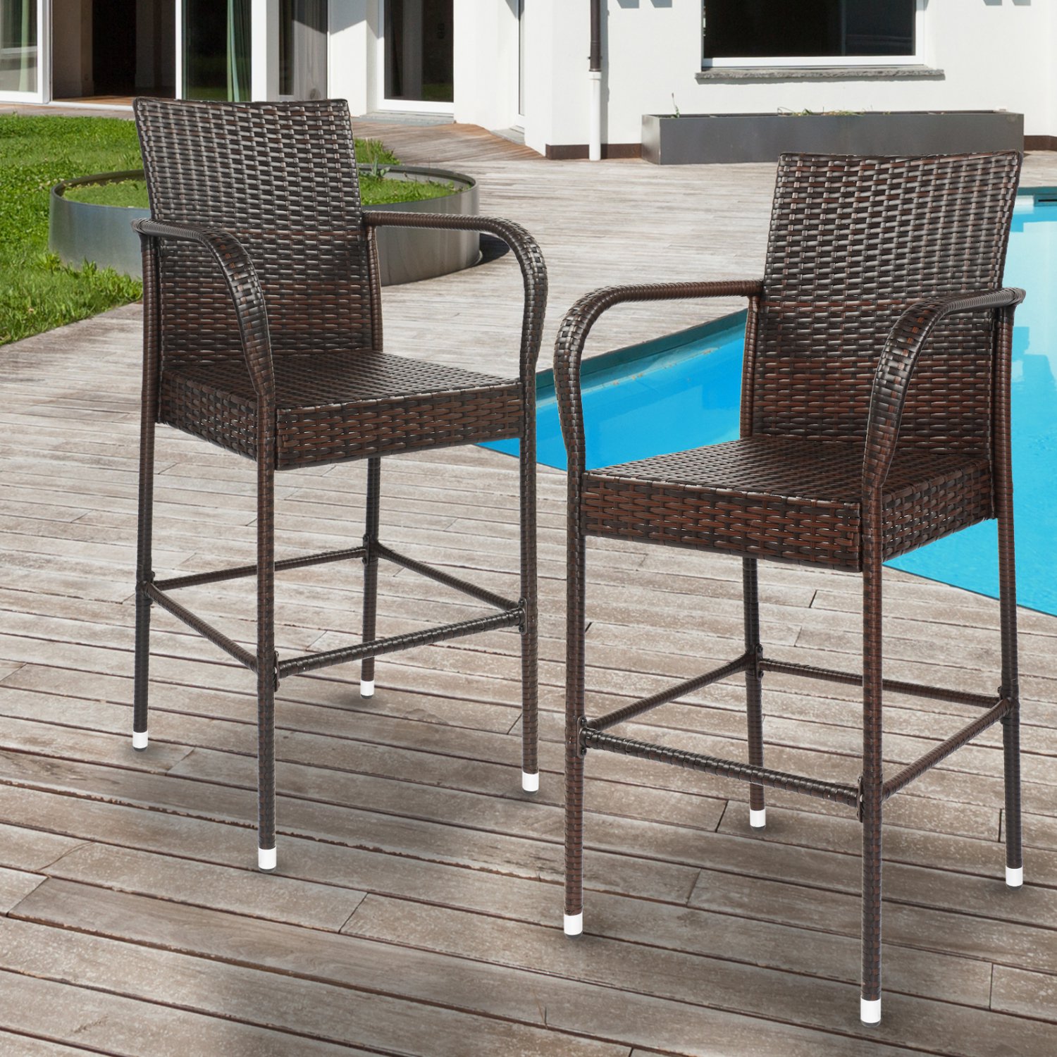 2-Pack Wicker High Bar Chair for Outdoor Garden