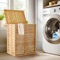 Foldable Bamboo Laundry Hamper with 2-Section Removable Liner Bag