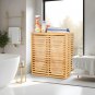 Foldable Bamboo Laundry Hamper with 2-Section Removable Liner Bag