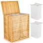 Foldable Bamboo Laundry Hamper with 2-Section Removable Liner Bag