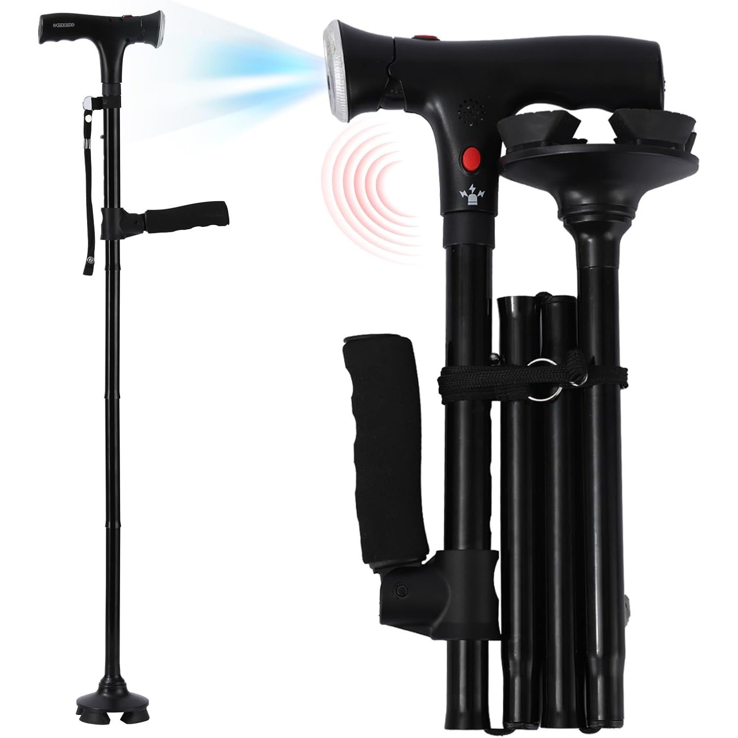 Folding Cane with Led Light and Alarm