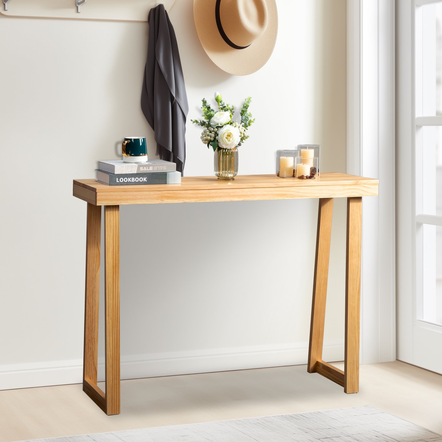 43 Inch Solid Wood Console Table for Entryway Wood Color