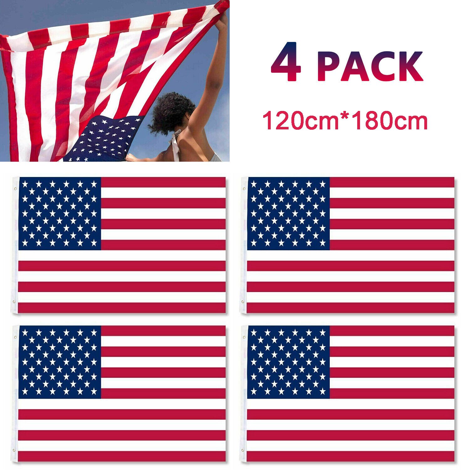 4-Pack 4FT X 6FT USA Printed Nylon Flag with Brass Grommets