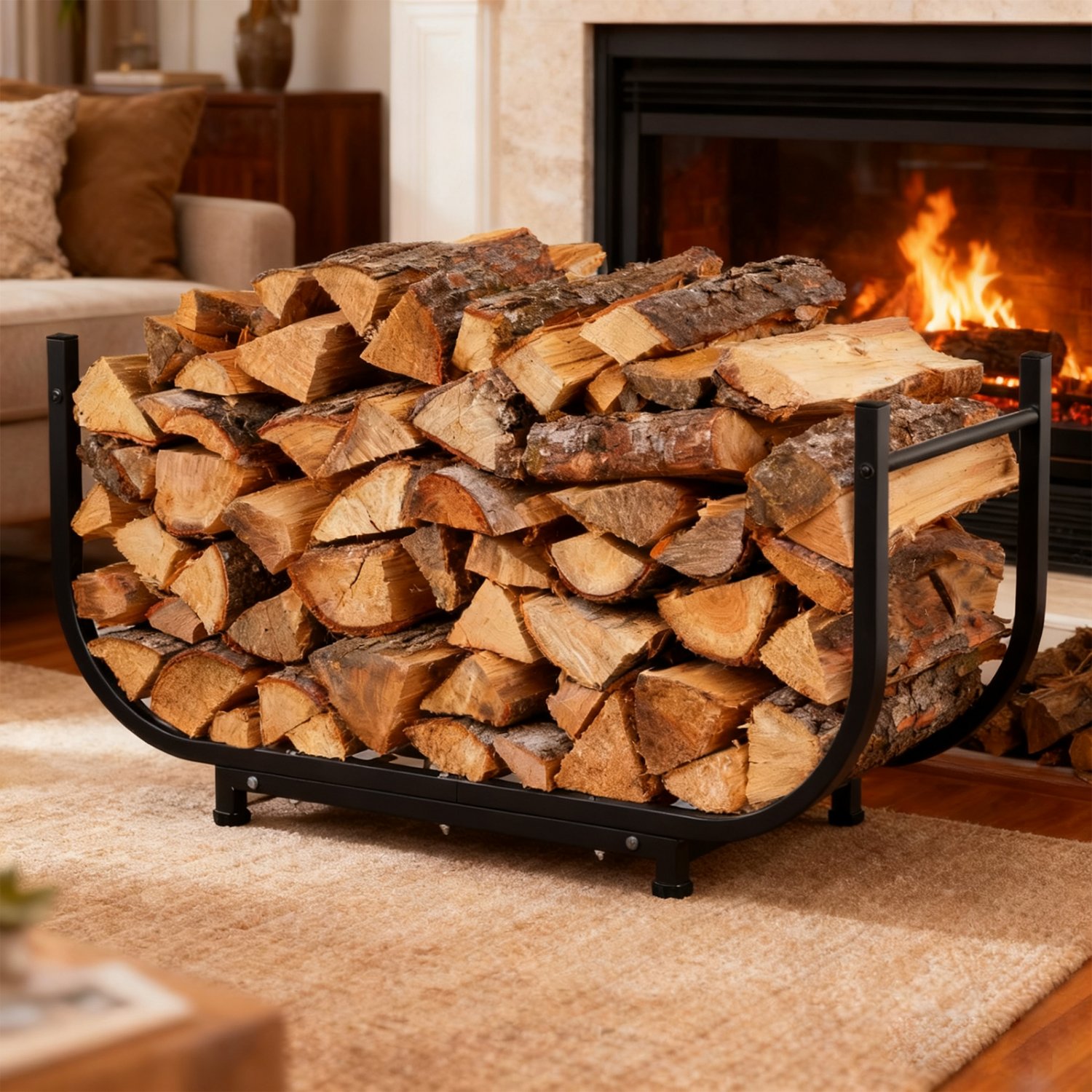 30 Inch Rustproof Firewood Rack Black