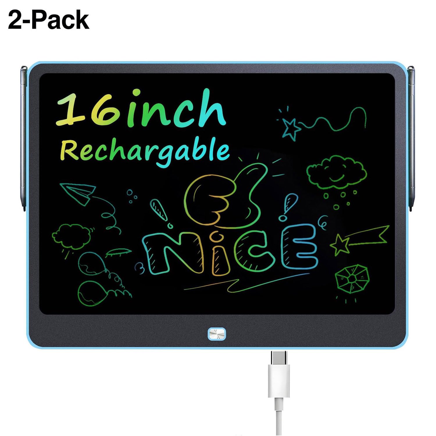 2-Pack 16 Inch Colorful Rechargeable LCD Writing Tablet for Kids