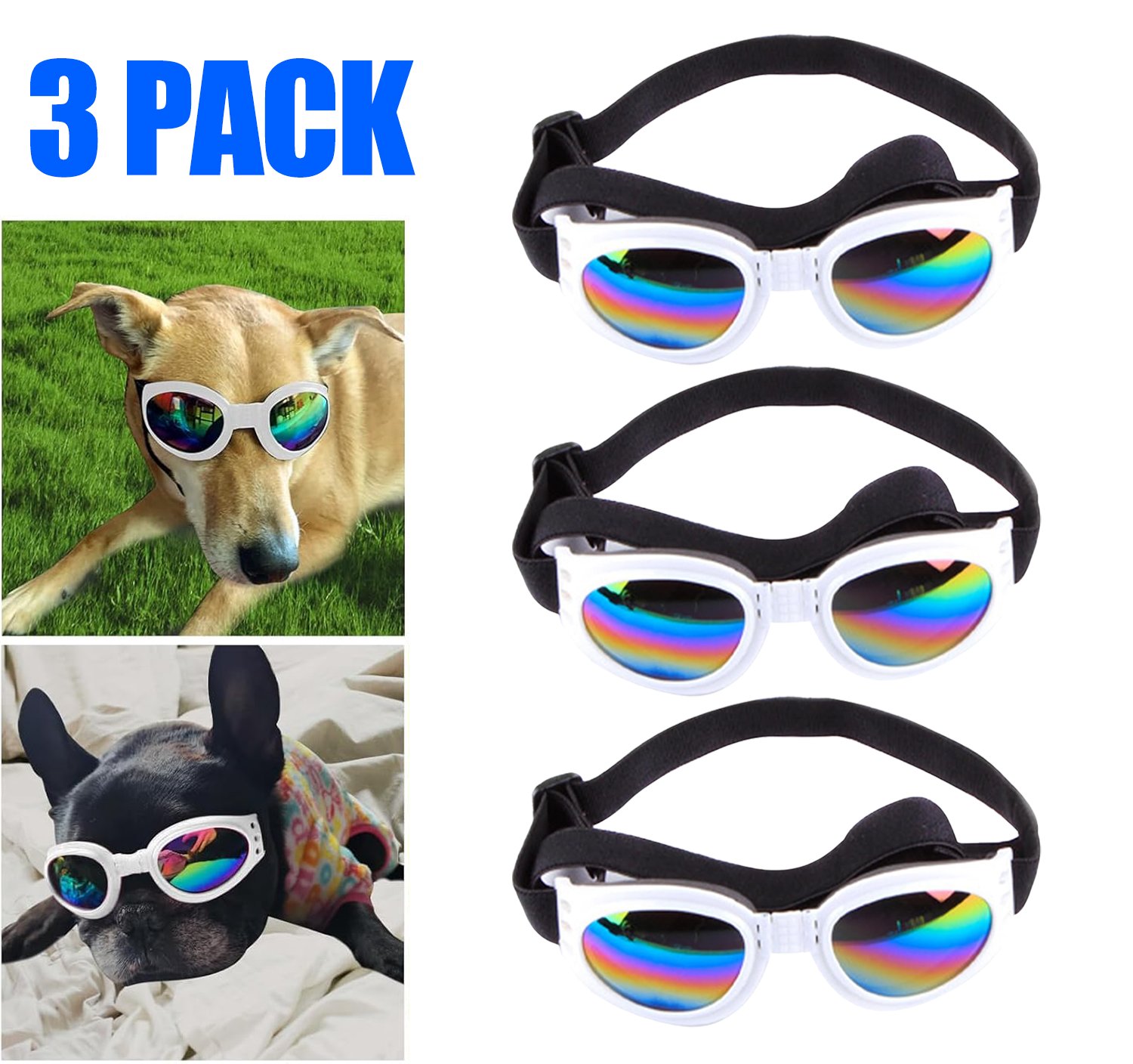 3-Pack Dog Sunglasses for Waterproof Windproof UV Protection