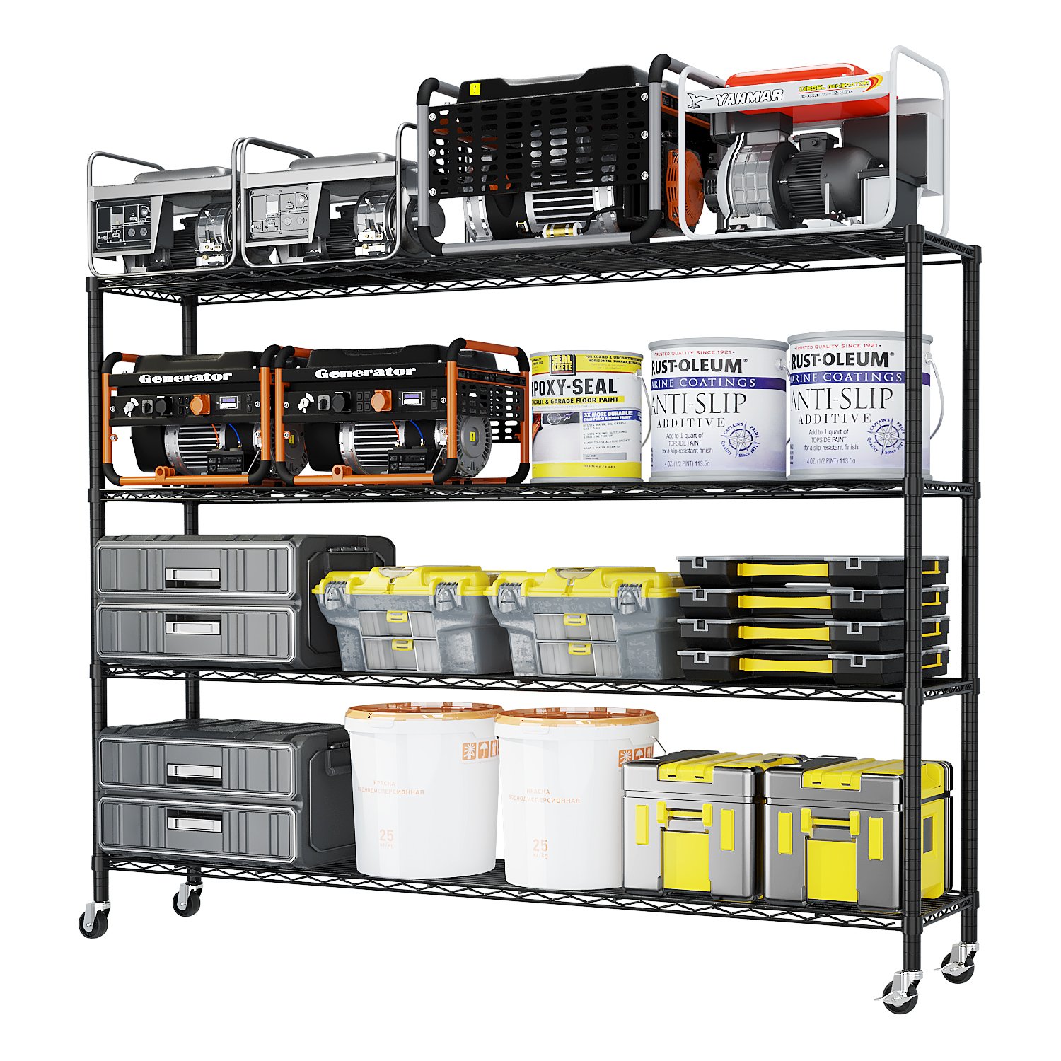 4-Tier Heavy Duty Wire Shelf Rack with Wheels 59"W x 18" D x 67" H