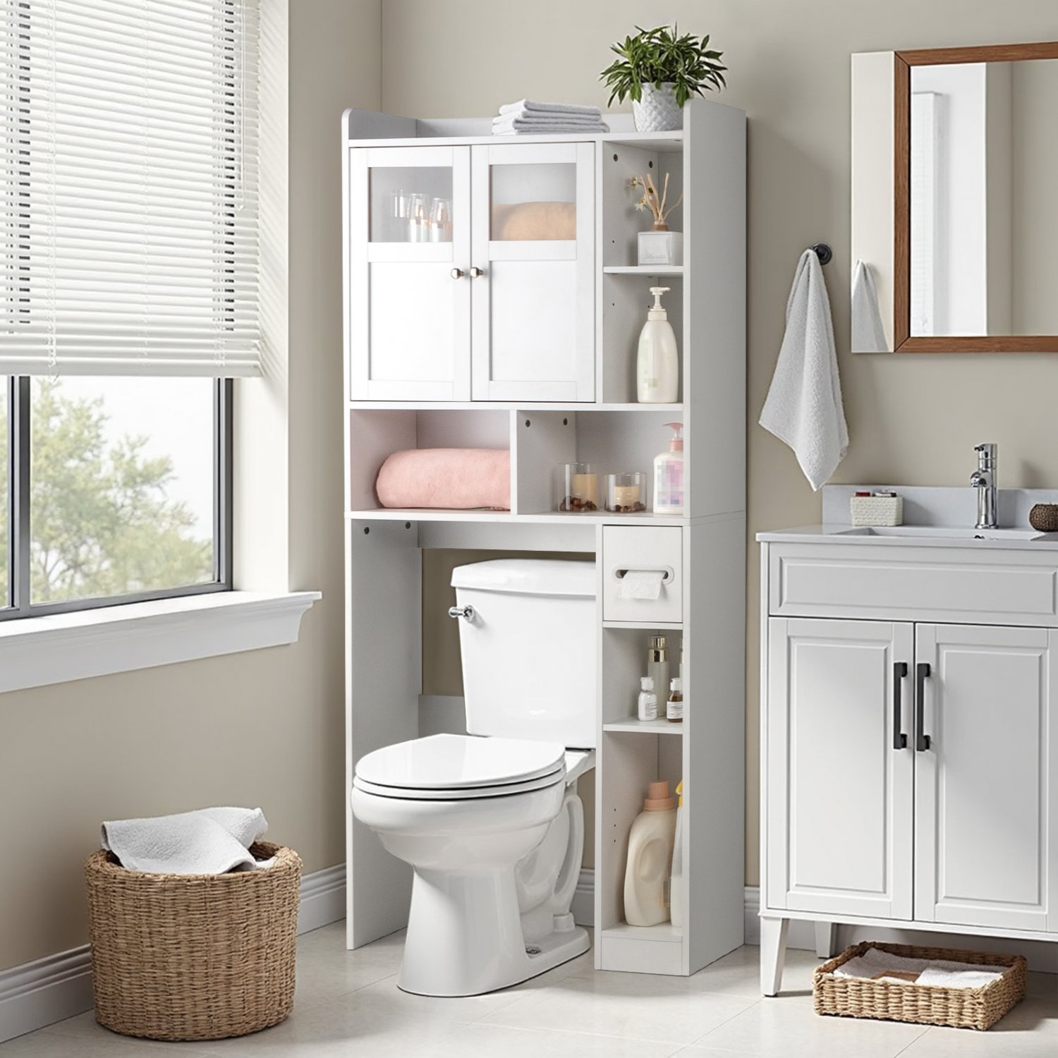 Bathroom Cabinet with 2 Doors & 4 Adjustable Shelves