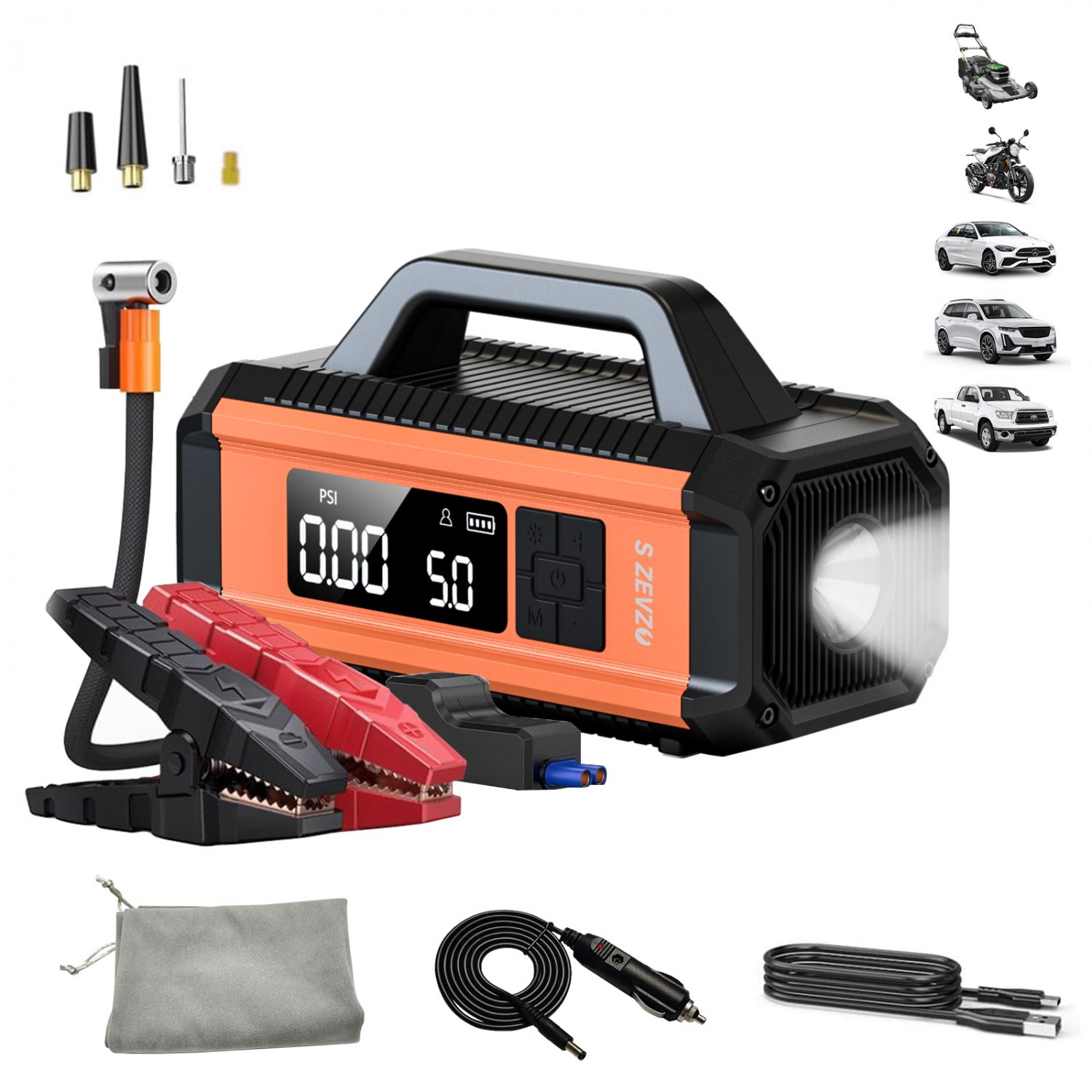 10000mAh Car Jump Starter Booster Jumper with Air Compressor