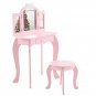 Kids' Wooden Vanity Table and Stool Set with LED Lights