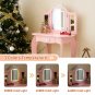 Kids' Wooden Vanity Table and Stool Set with LED Lights