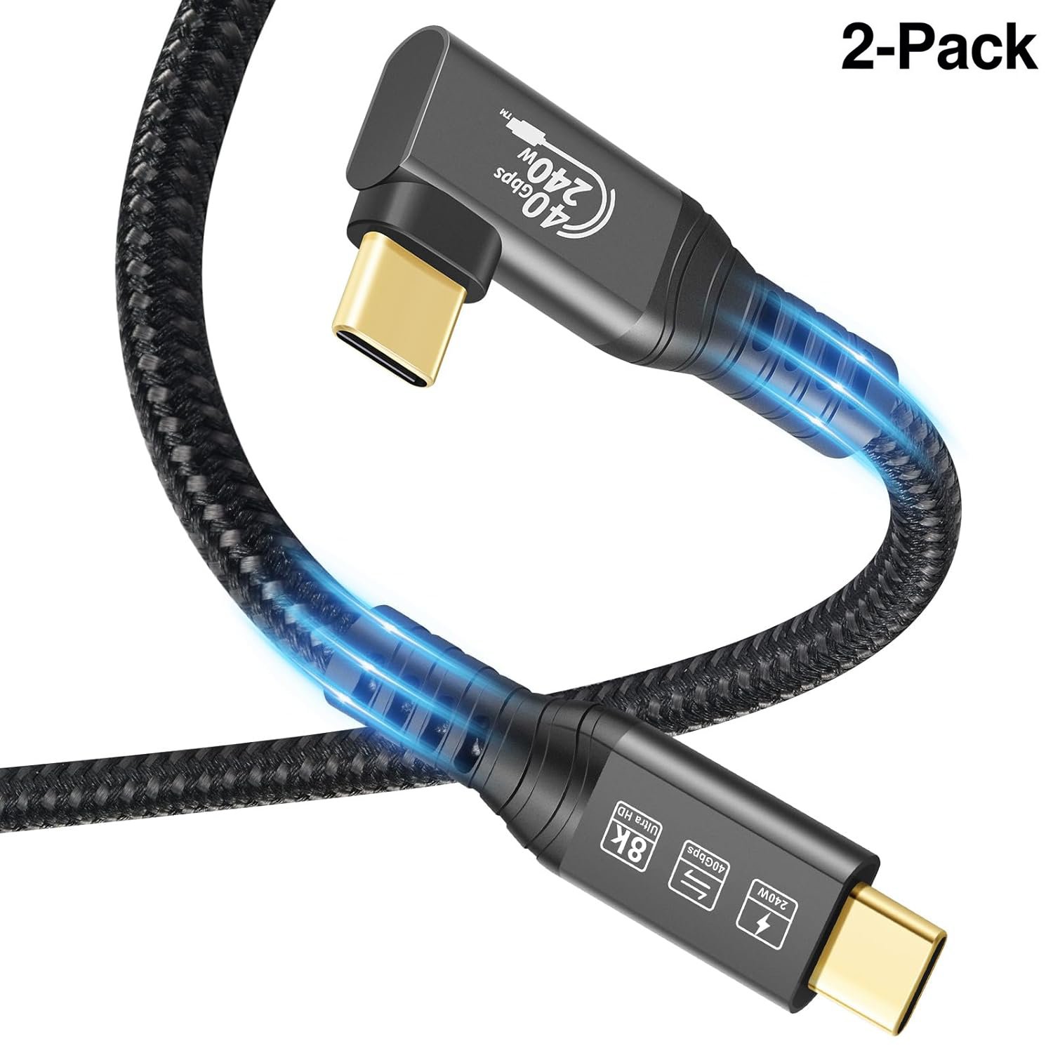 2-Pack 90Degree 40G 240W USB4 Cable with Thunderbolt 4 (3.3ft)