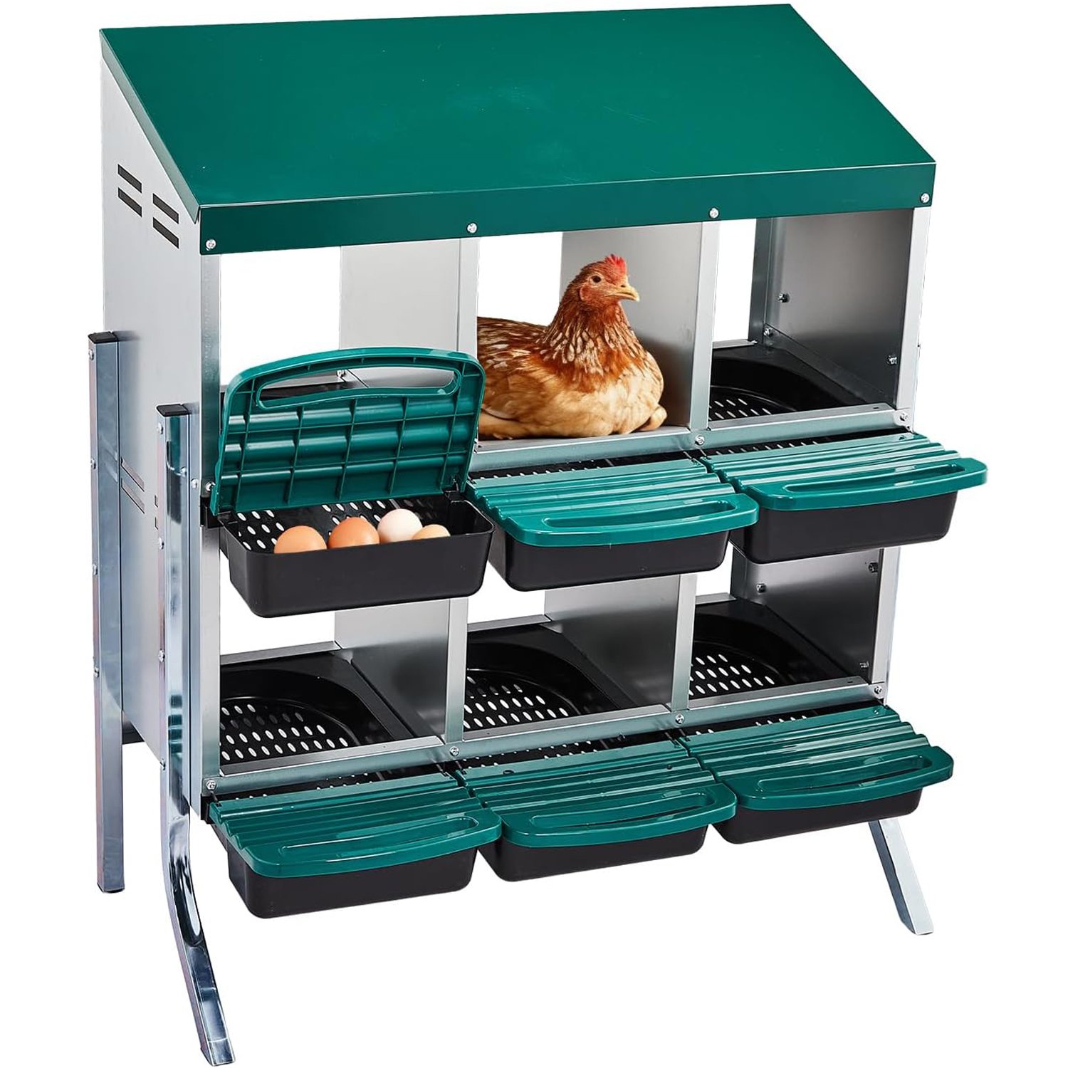 6 Compartments Metal Nesting Boxes for Chickens with Metal Legs