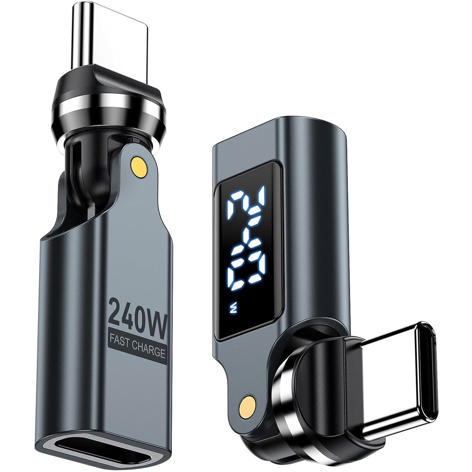 2-Pack PD 240W 360 & 180 Degree USB C Adapter with LED Digital Display