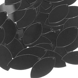 Navette Leaf Sequin 1.5" Black Shiny Metallic
