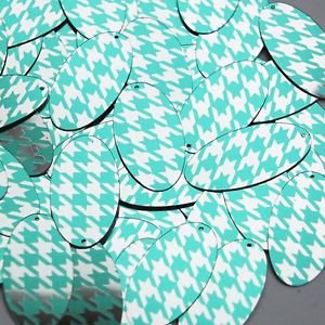 Oval Sequin 1.5" Teal Silver Houndstooth Pattern Metallic