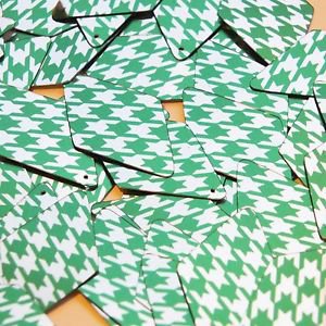 Long Diamond Sequin 1.75" Green Silver Houndstooth Pattern Metallic