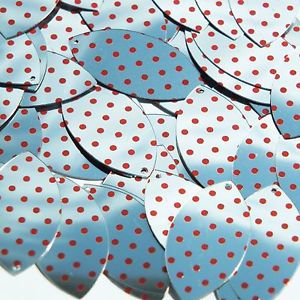 Navette Leaf Sequin 1.5" Red Polka Dot on Silver Metallic