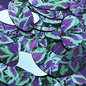 Oval Sequin 1.5" Purple Green Coleus Foliage Leaf Metallic