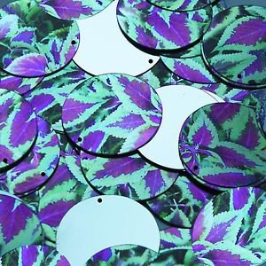 Round Sequin 1.5" Purple Green Coleus Foliage Leaf Metallic