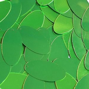 Lime Green Fluorescent Shiny Metallic Sequins Oval 1.5" Large Couture Paillettes