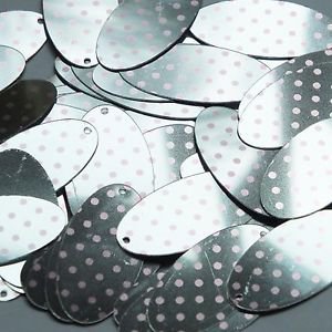 Oval Sequin 1.5" Pink Polka Dot on Silver Metallic