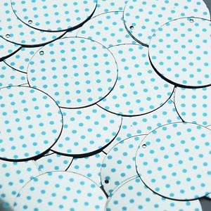 Round Sequin 1.5" Aqua Blue Polka Dot on Silver Metallic
