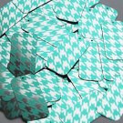 Rectangle Sequin 1.5" Teal Silver Houndstooth Pattern Metallic