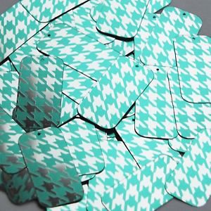 Rectangle Sequin 1.5" Teal Silver Houndstooth Pattern Metallic