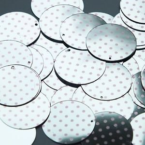 30mm Sequins Pink Polka Dot on Silver Metallic