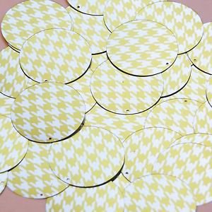 Round Sequin 1.5" Yellow Silver Houndstooth Pattern Metallic