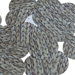 Round Sequin 1.5" Grass Weave Knitted Look Light Brown Opaque