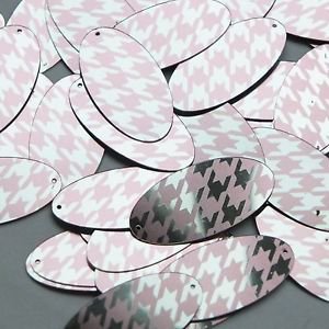 Oval Sequin 1.5" Pink Silver Houndstooth Pattern Metallic