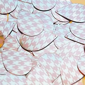 Teardrop Sequin 1.5" Pink Silver Houndstooth Pattern Metallic