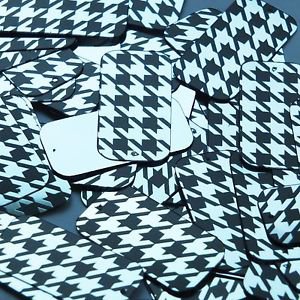 Rectangle Sequin 1.5" Black Silver Houndstooth Pattern Metallic