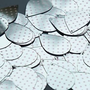 Teardrop Sequin 1.5" Pink Polka Dot on Silver Metallic