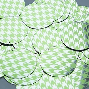 Round Sequin 1.5" Lime Green Silver Houndstooth Pattern Metallic