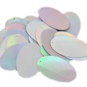 Silver Lazersheen Reflective Metallic Sequins Oval 2" Large Couture Paillettes