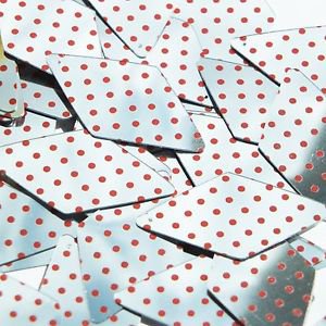 Long Diamond Sequin 1.75" Red Polka Dot on Silver Metallic